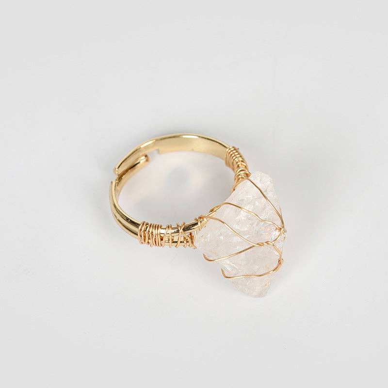 Natural Rough Healing Crystal Copper Wire Ring