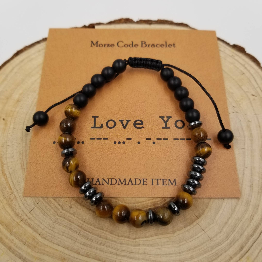 I Love You Morse Code Bracelet with natural stone beads meaningful gift jewelry