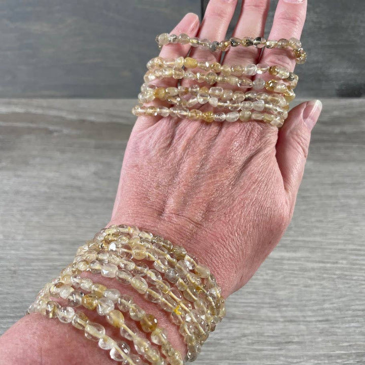 Healing crystal bracelets with natural nugget gemstones for boho spiritual style