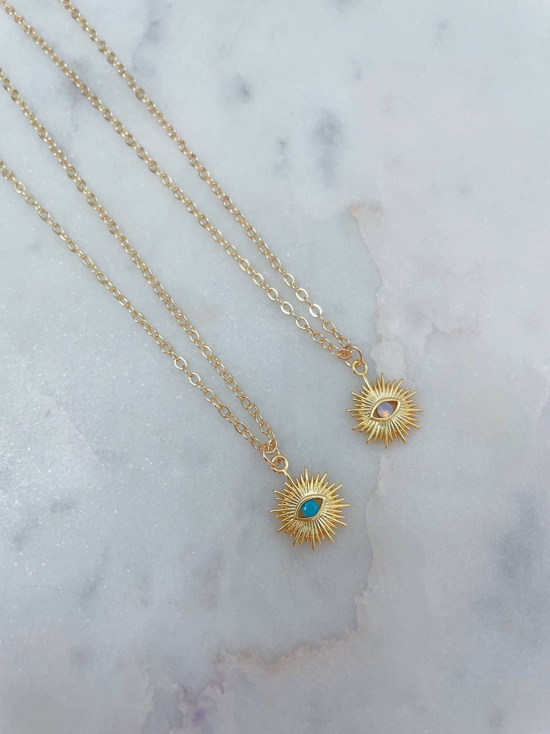 Gold Evil Eye Necklace Turquoise 14k gold-filled coastal boho jewelry Anchored Soul