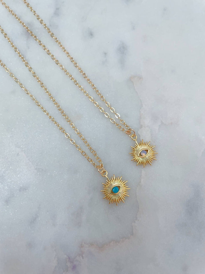 Gold Evil Eye Necklace Turquoise 14k gold-filled coastal boho jewelry Anchored Soul