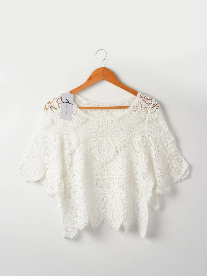 Crochet Hollow-Out Pullover Top with open stitch detail for breezy coastal boho style