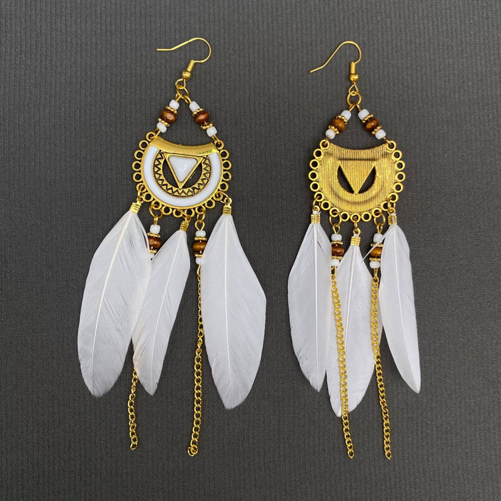 Multi-style White Feather Fringe Dangle Earrings