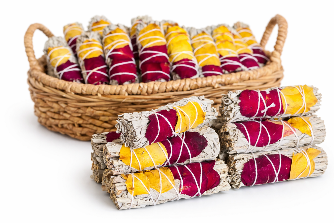 White Sage w/ Dried Rose Petals Smudge Stick