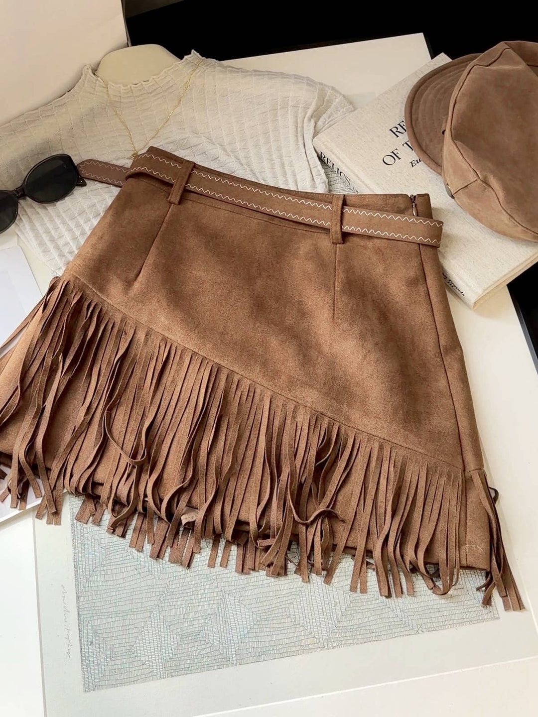 Fringe Faux Suede A-Line Mini Skirt
