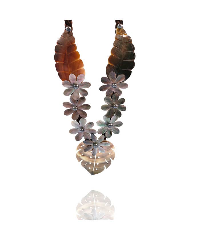 Mother of Pearl Tiare &amp; Monstera Necklace