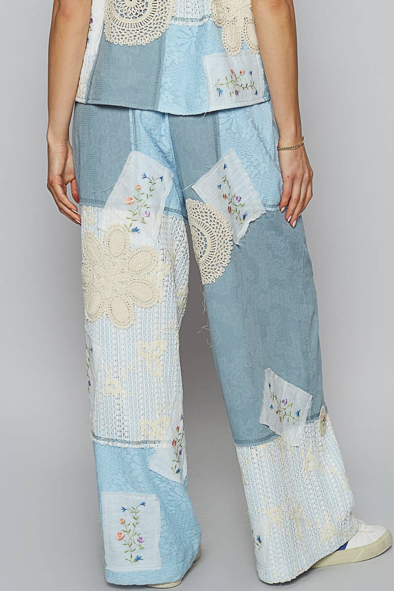 Lace Patch Detail Woven Pants