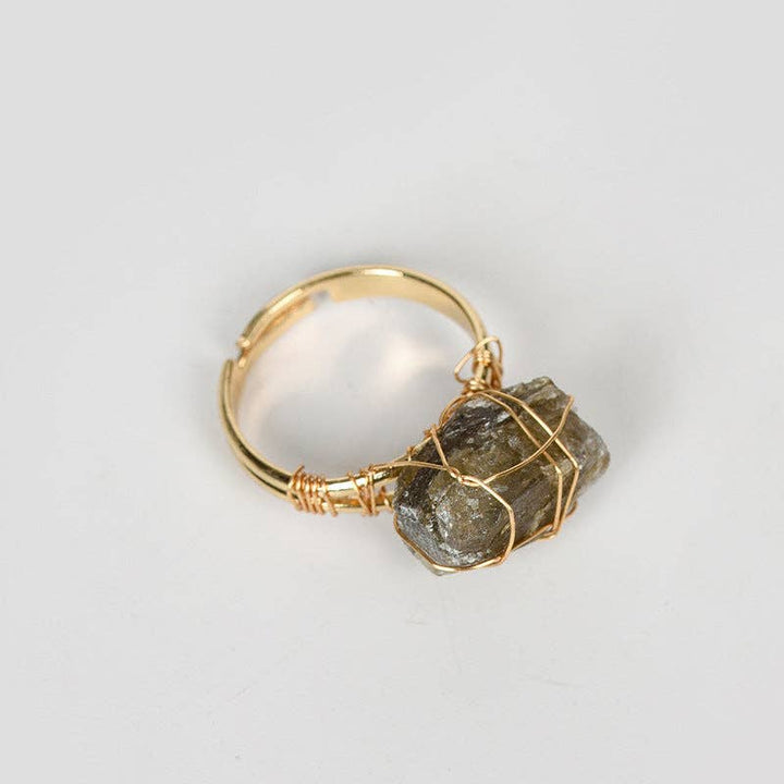 Natural Rough Healing Crystal Copper Wire Ring