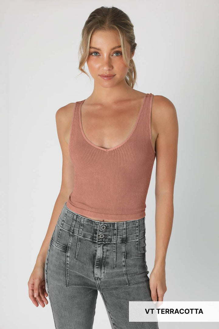 Vintage V-Neck Crop Top - One Size