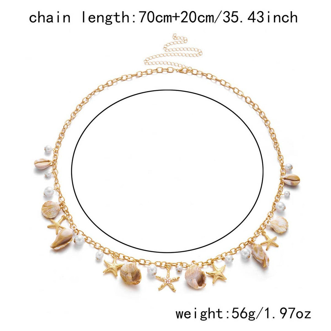 Boho Pearl Shell Starfish Beach Body Chain with layered coastal hippie jewelry vibes