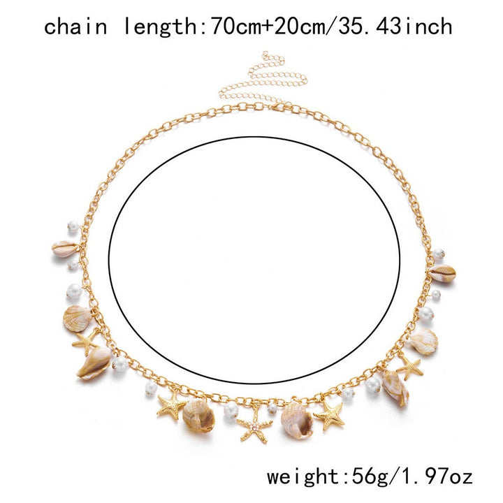Boho Pearl Shell Starfish Beach Body Chain with layered coastal hippie jewelry vibes