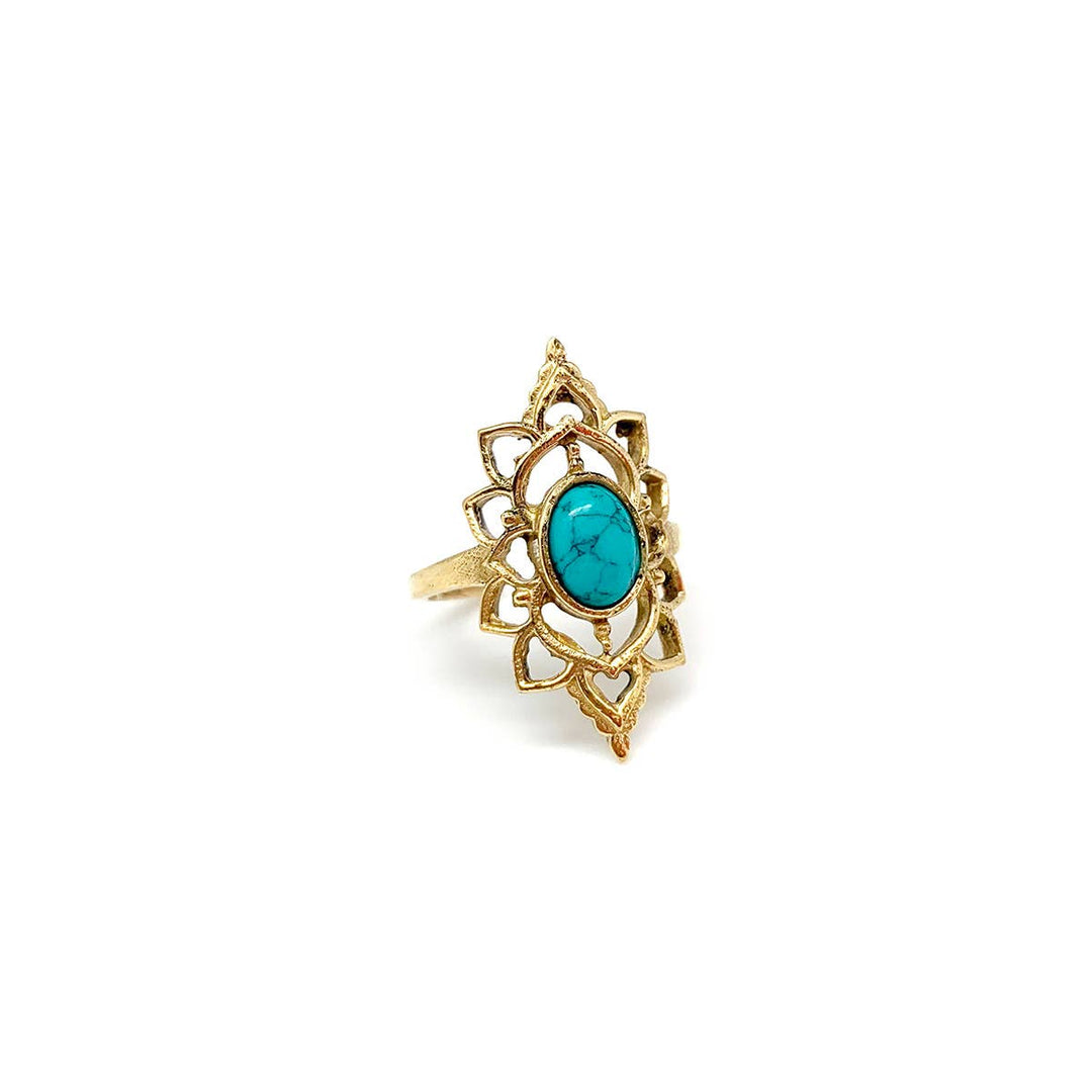 Gold Oval with Turquoise artisan ring handcrafted boho coastal healing stone jewelry