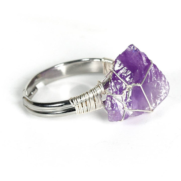 Natural Rough Healing Crystal Copper Wire Ring