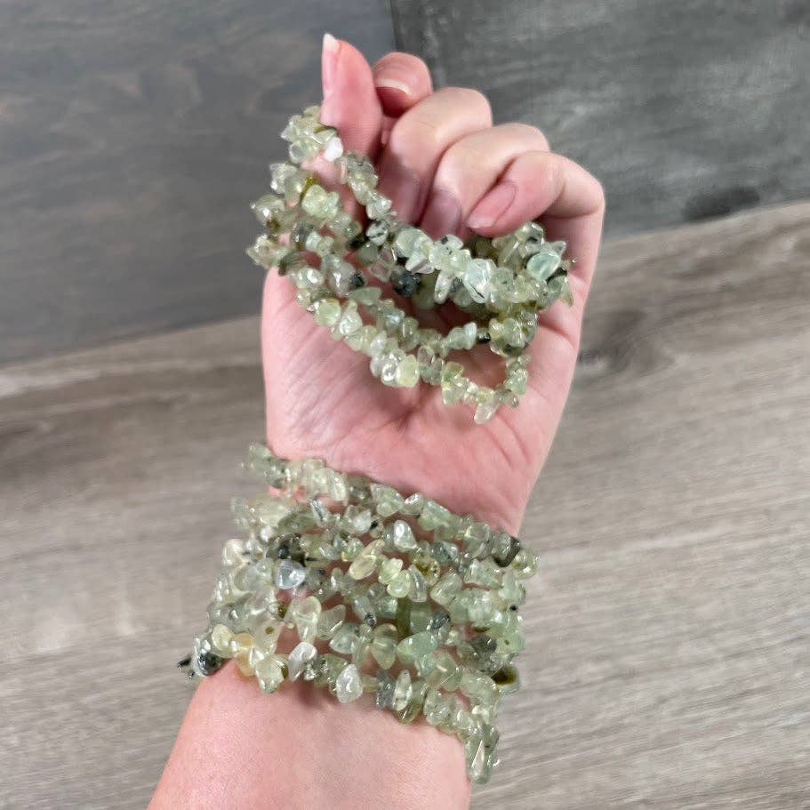 Healing Crystal Chip Bracelets with amethyst and rose quartz for coastal boho style