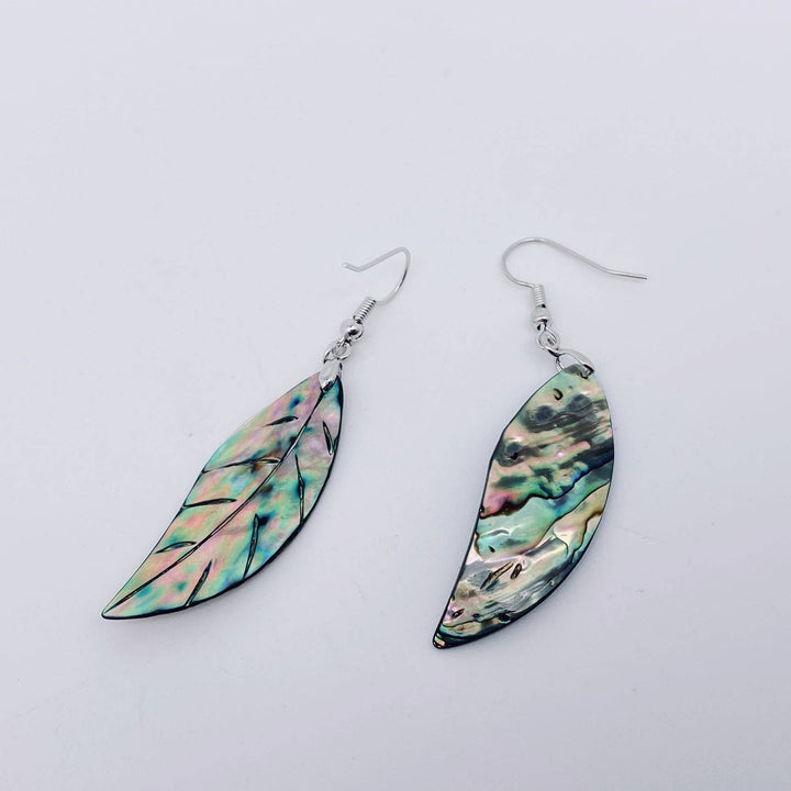Leaf Shape Abalone Shell Dangle Earrings with coastal boho ocean-inspired style