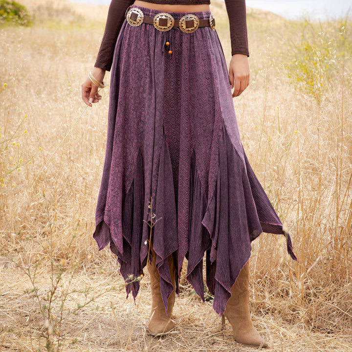 Boho Handkerchief Hem Patchwork Maxi Skirt