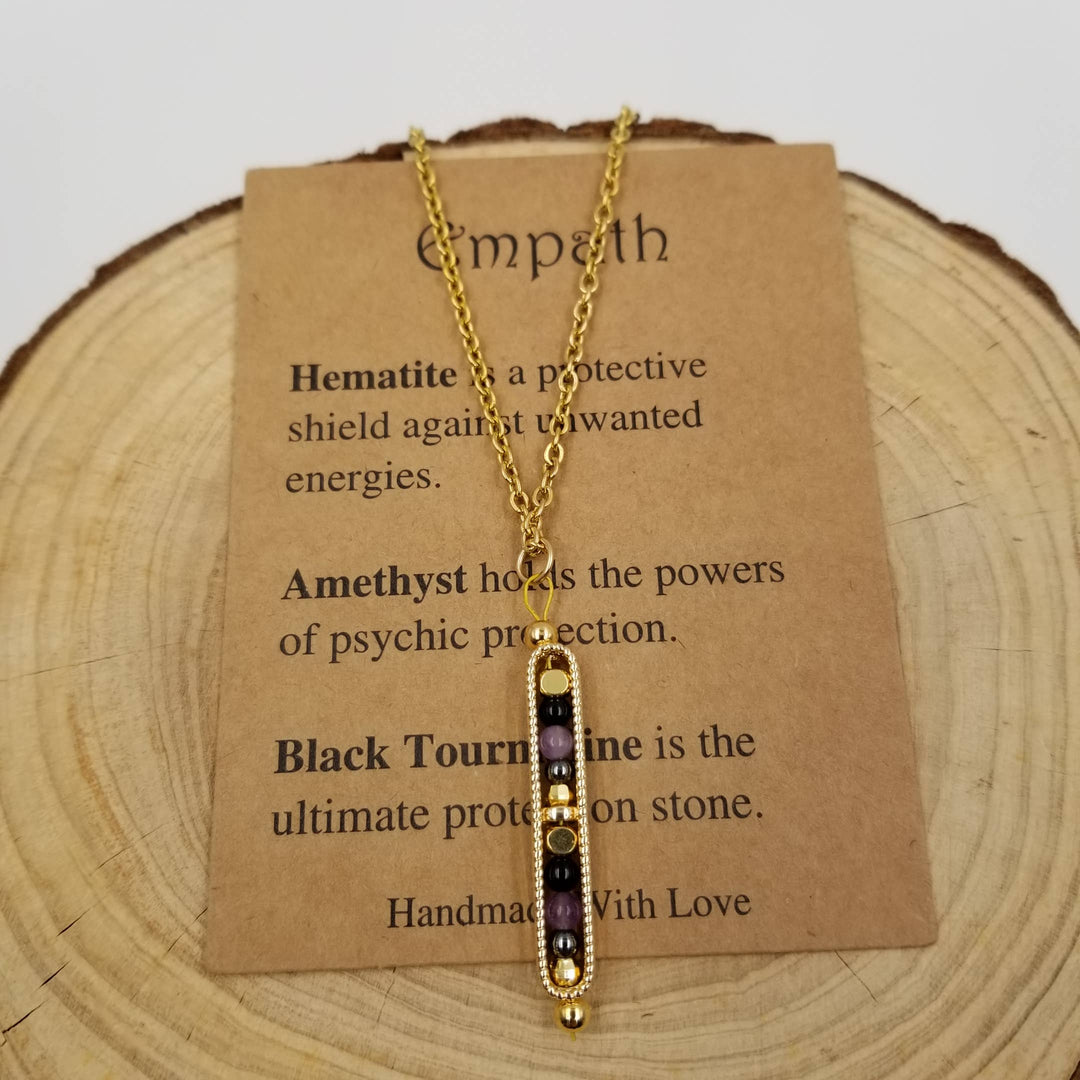 Natural stone wishing bead anxiety necklace gift set with inspirational card