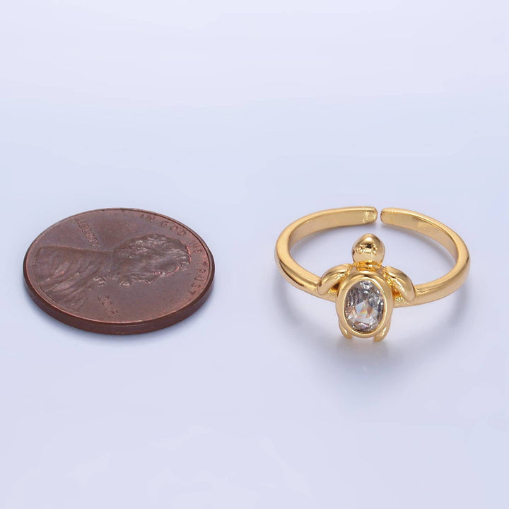 24K gold filled baby turtle animal ring with coastal boho charm