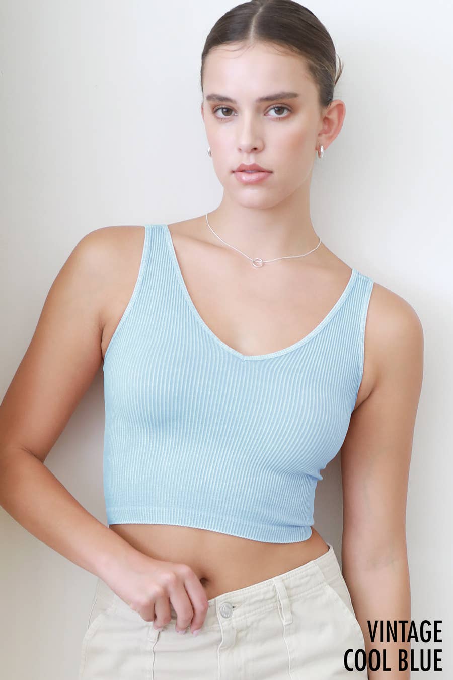 Vintage V-Neck Crop Top - One Size
