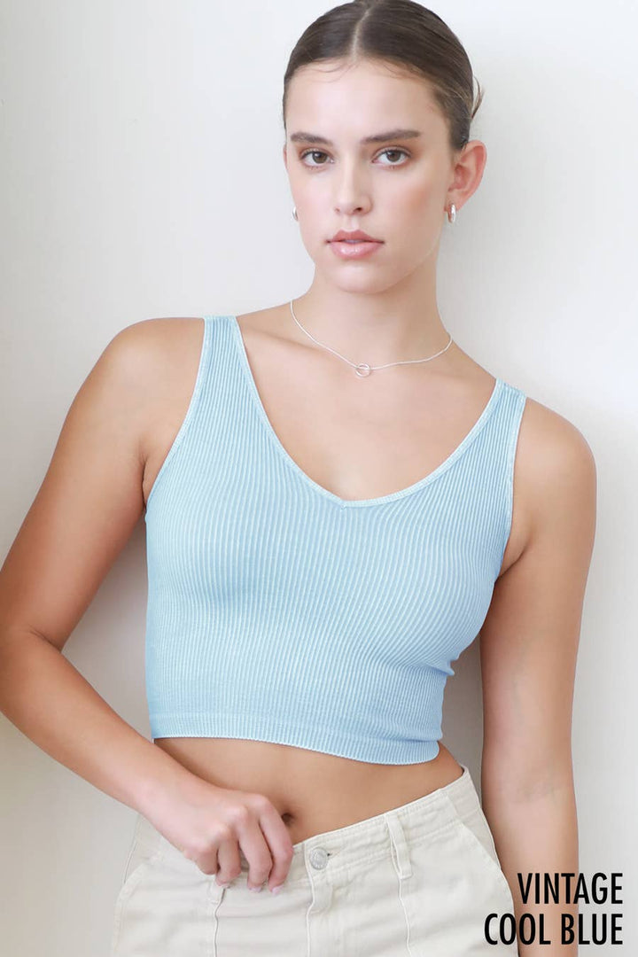 Vintage V-Neck Crop Top - One Size