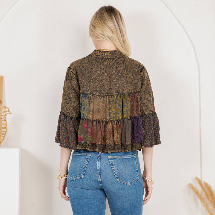 Lapel Detail Cropped Jacket with Handcrafted Embroidery
