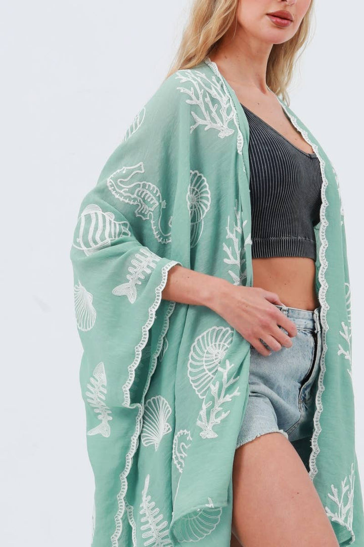 Ocean Embroidered Kimono Cover-Up