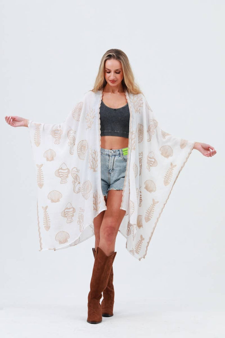 Ocean Embroidered Kimono Cover-Up