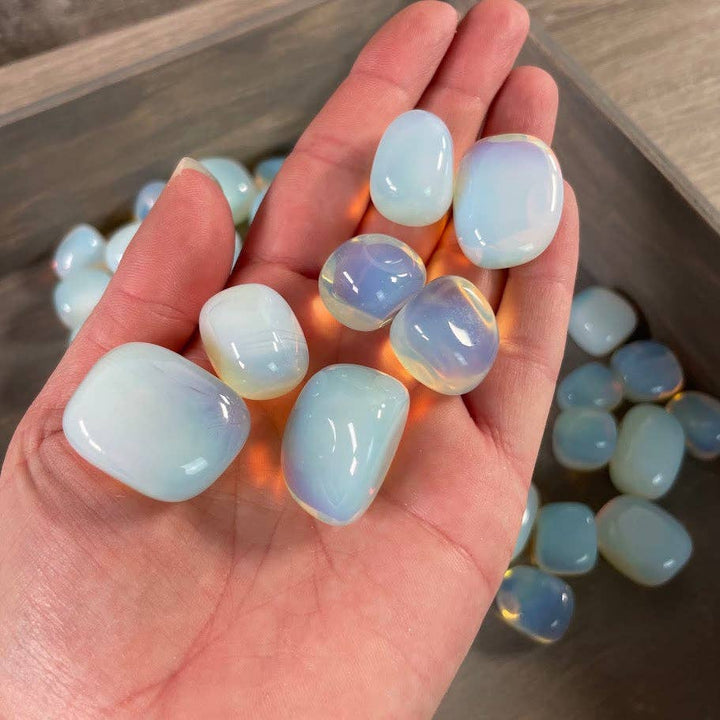 Opalite tumbled stones bulk lot glowing with soft iridescent moon energy