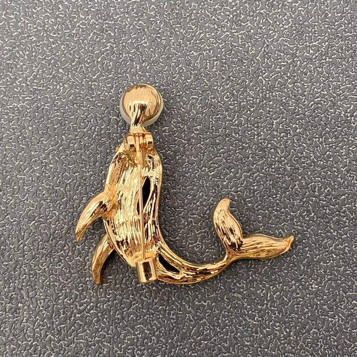 Abalone Shell Silver Tone Whale Brooch