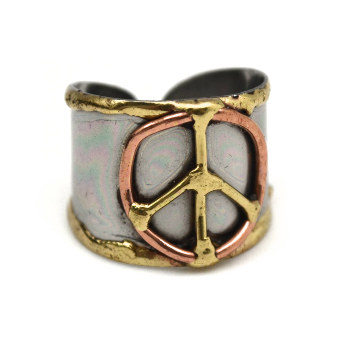 Handcrafted mixed metal cuff ring with boho coastal charm for stacking