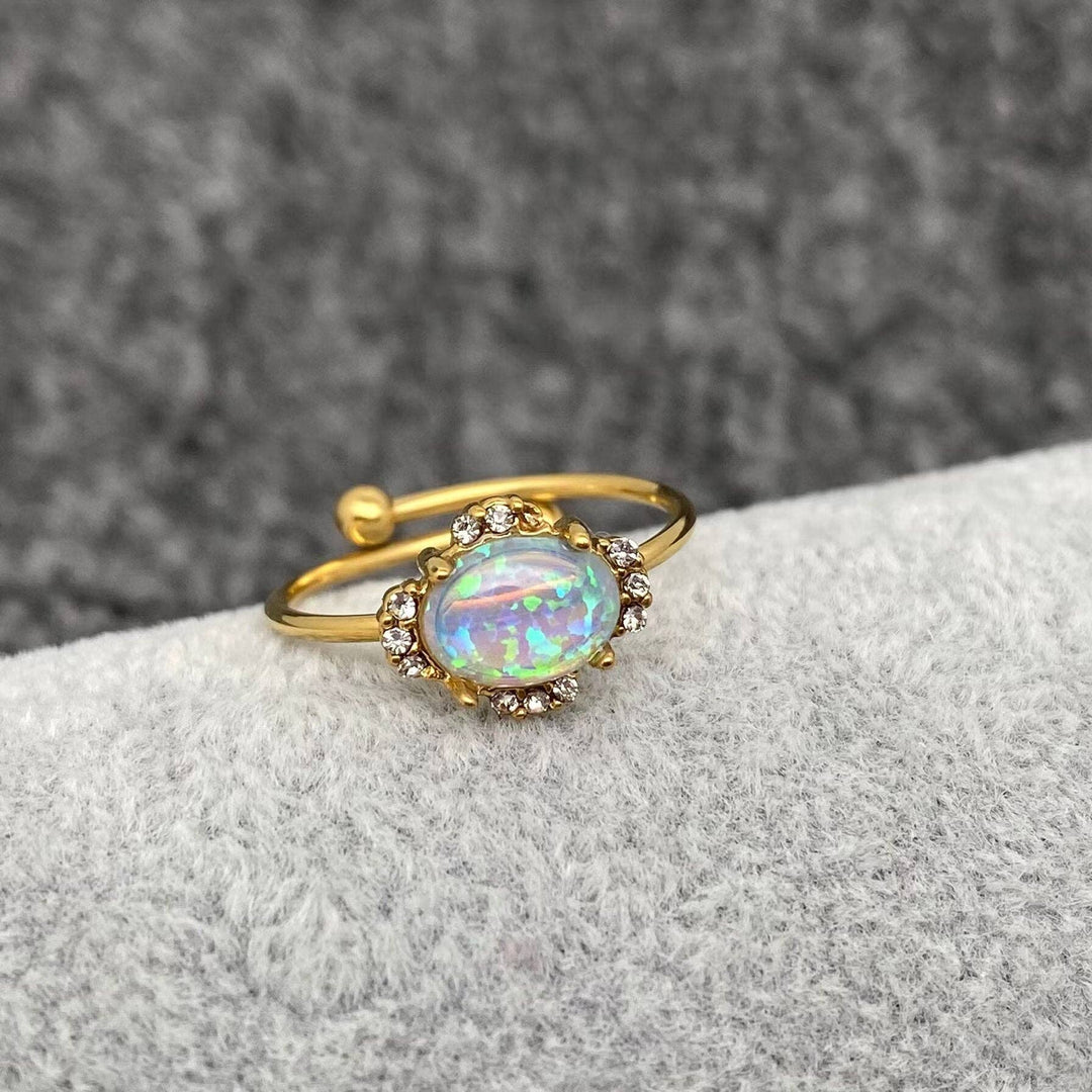Lucky Opal Ring 18K gold plated boho coastal talisman jewelry Anchored Soul