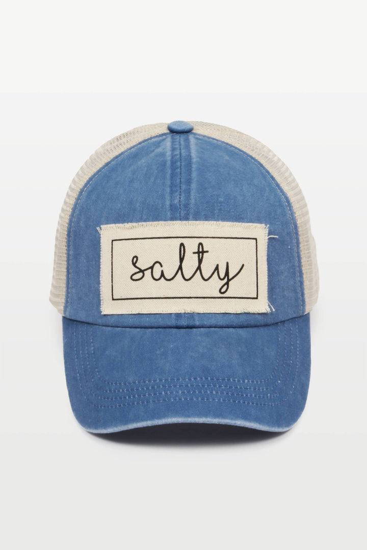 Salty Canvas Patch Mesh Back Baseball Cap for coastal boho beach lovers