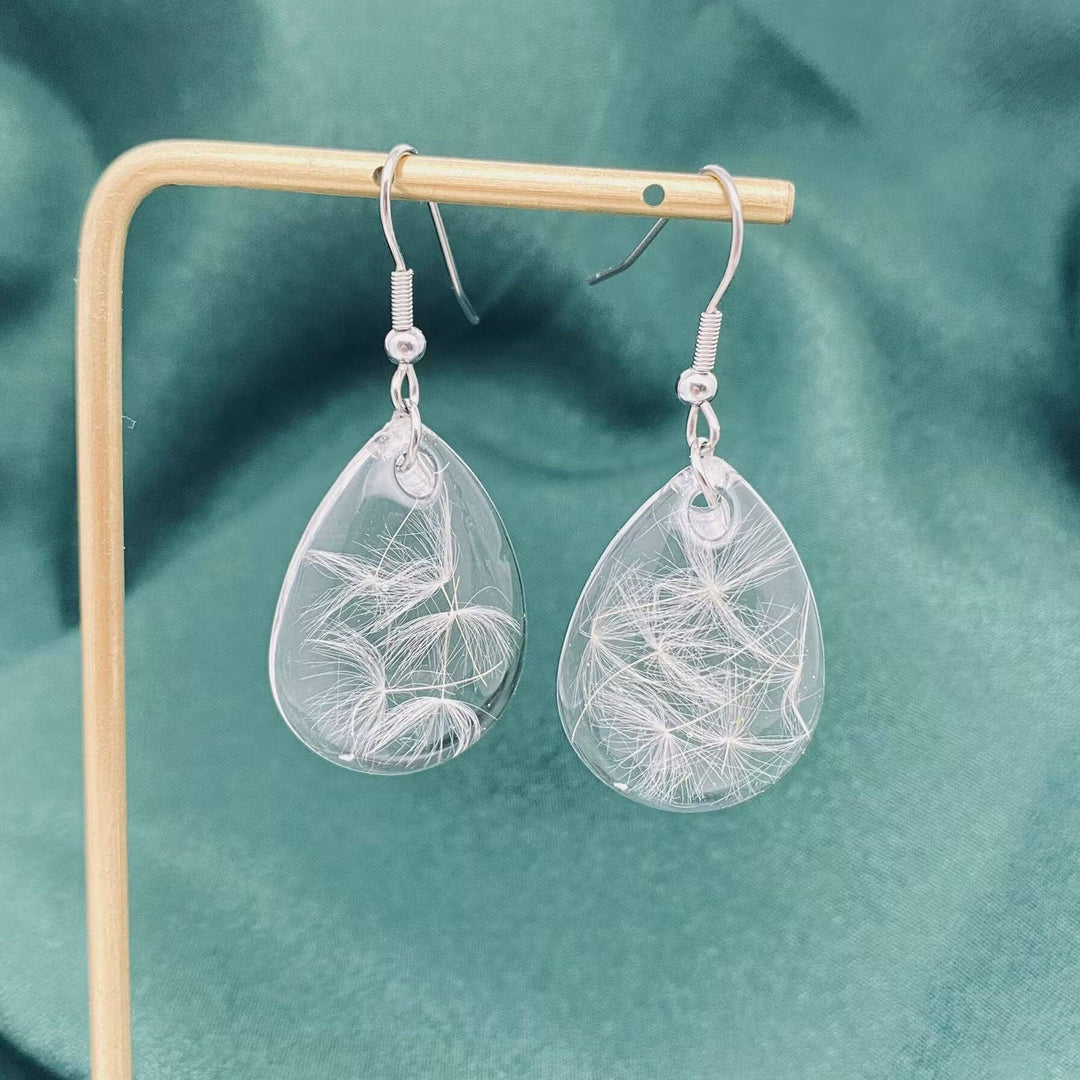 Dandelion Genuine Dried Plant Teardrop Earrings handcrafted for the free-spirited coastal soul