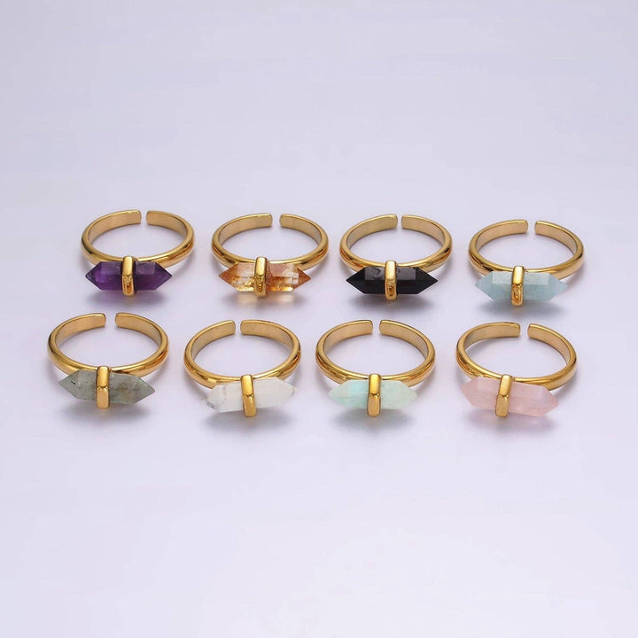 Adjustable Gemstone Wand Ring in gold filled with natural healing crystal stone