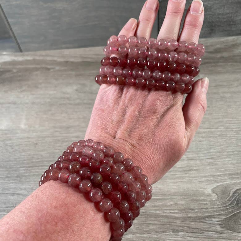 Healing Crystal Bracelets 8mm round beads in amethyst and rose quartz stackable stretch