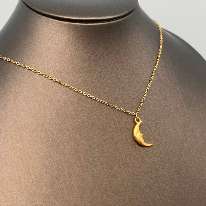 Crescent Moon Charm Necklace with bohemian coastal charm from Anchored Soul boutique