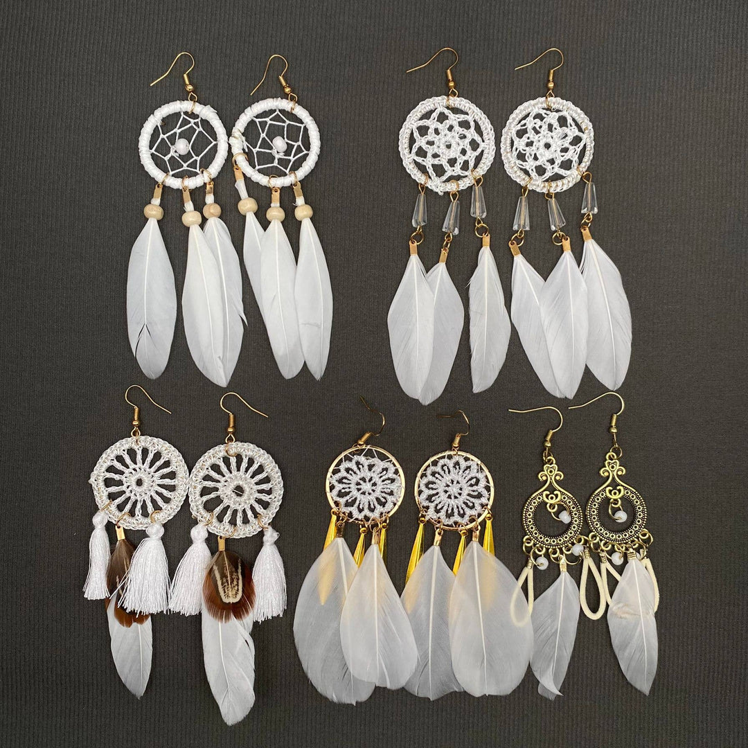 Multi-style White Feather Fringe Dangle Earrings