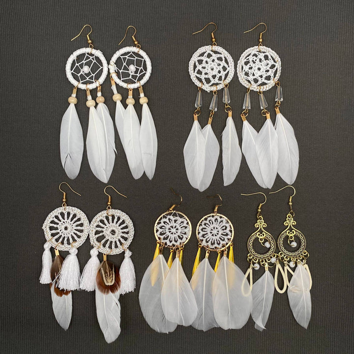 Multi-style White Feather Fringe Dangle Earrings