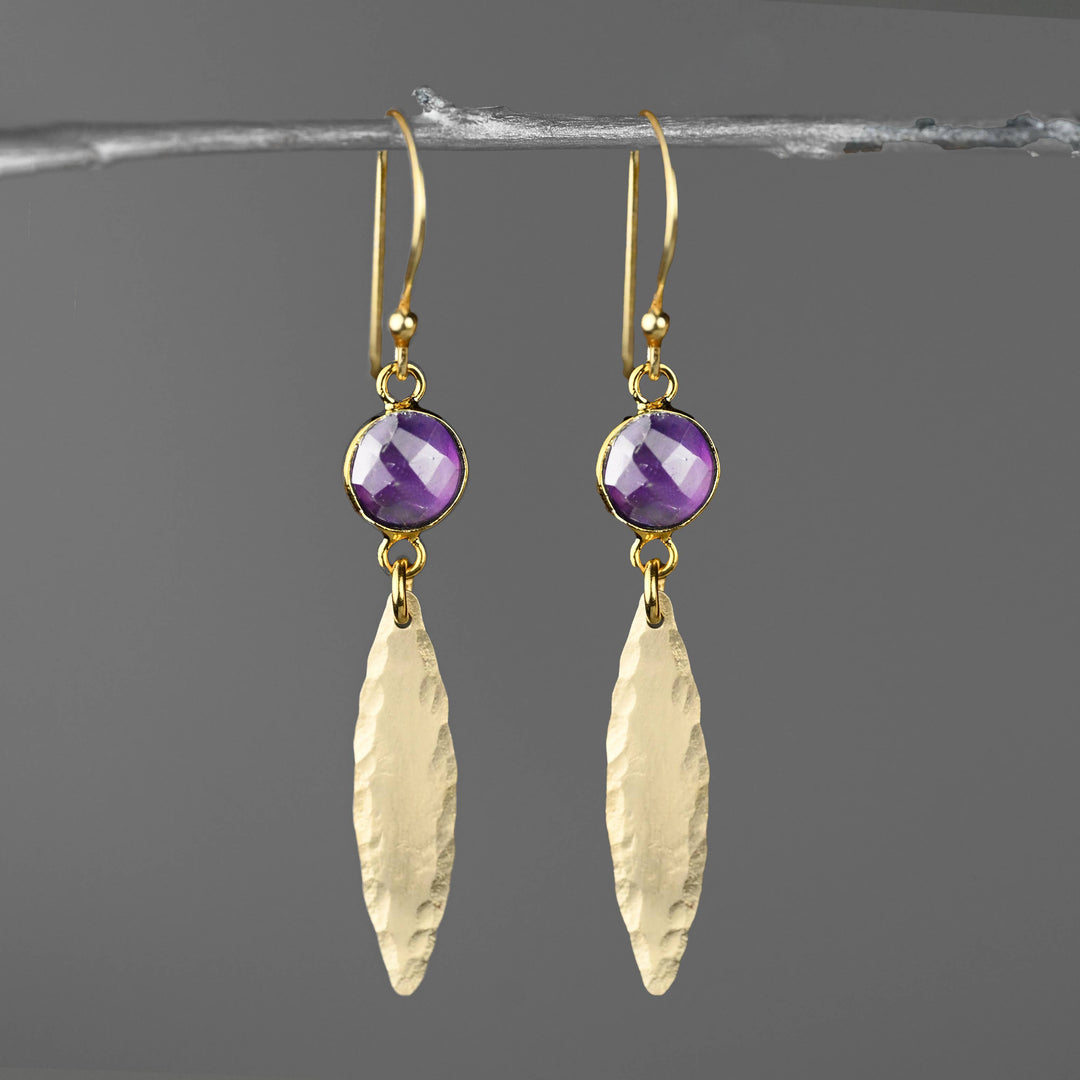 Brass Hammered Marquise Labradorite Blue Earrings handmade boho coastal spiritual jewelry