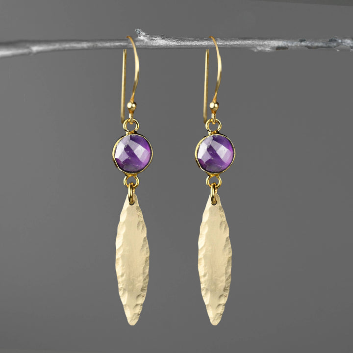 Brass Hammered Marquise Labradorite Blue Earrings handmade boho coastal spiritual jewelry