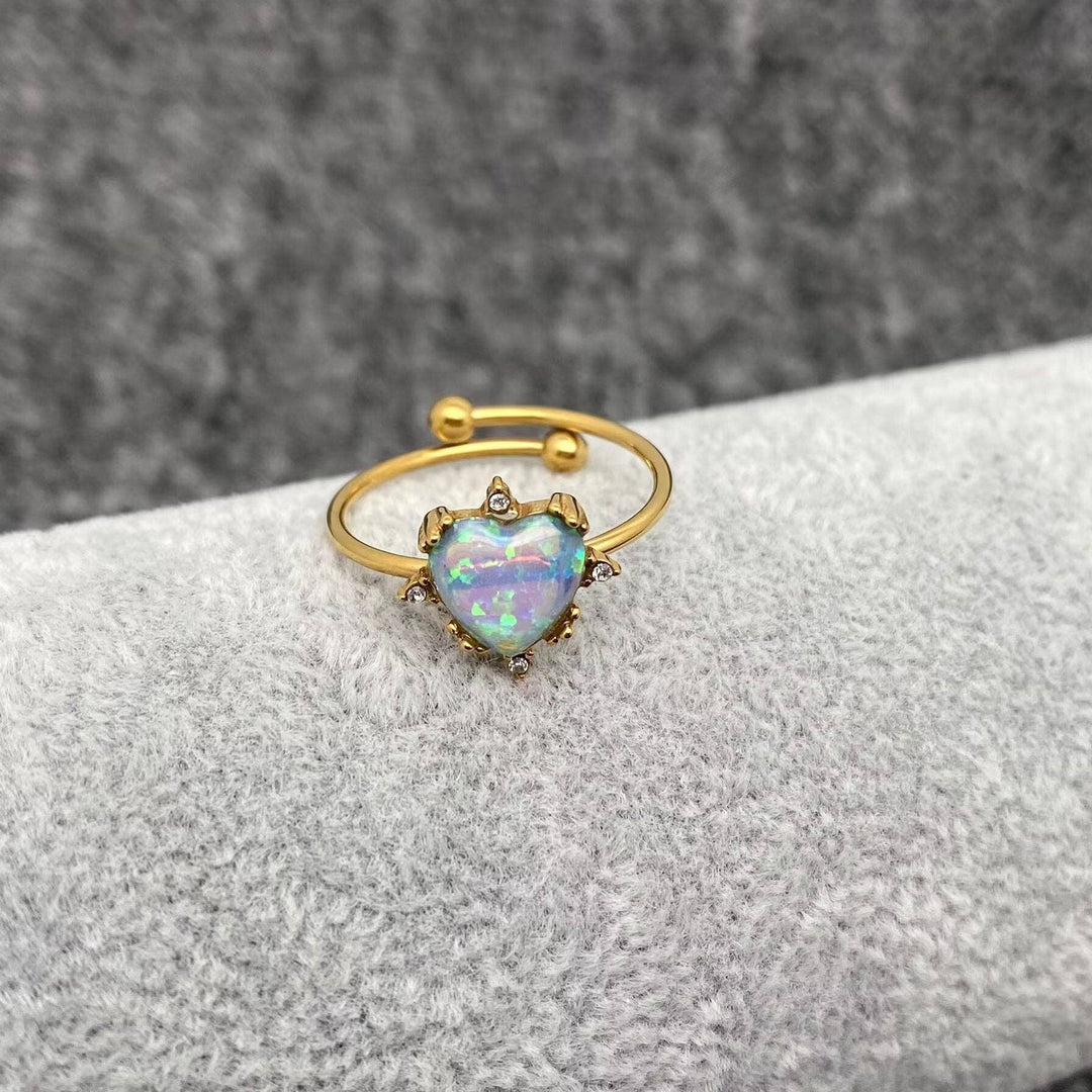 Lucky Opal Ring in 18K gold plated stainless steel, boho coastal jewelry