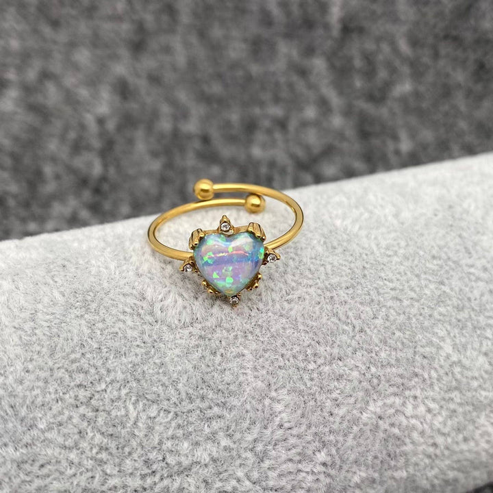 Lucky Opal Ring in 18K gold plated stainless steel, boho coastal jewelry