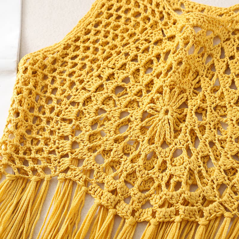 Boho Crochet Knit Fringe Tank Top Cover Up
