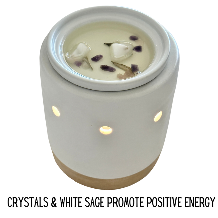 Wax Melts Infused with Real Crystals and White Sage Leaves