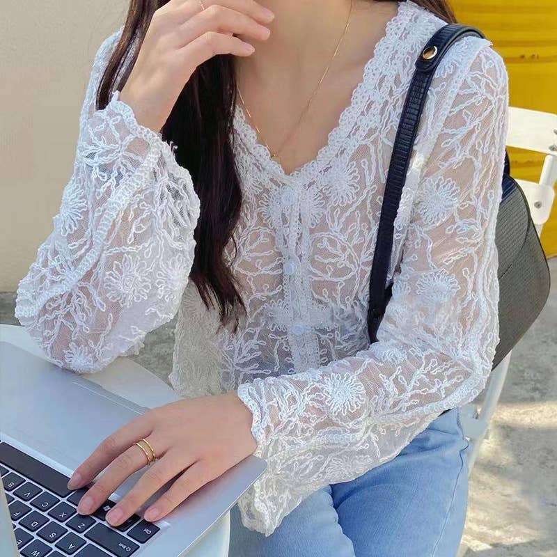 Crochet Lace Long Sleeve Blouse