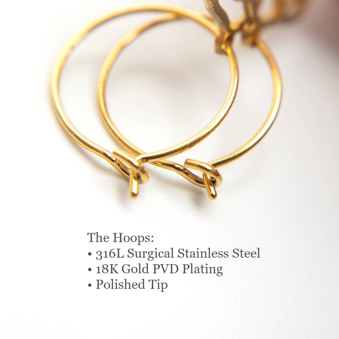 Gold Leaf Drop Earrings with PVD plating, boho coastal hoop style