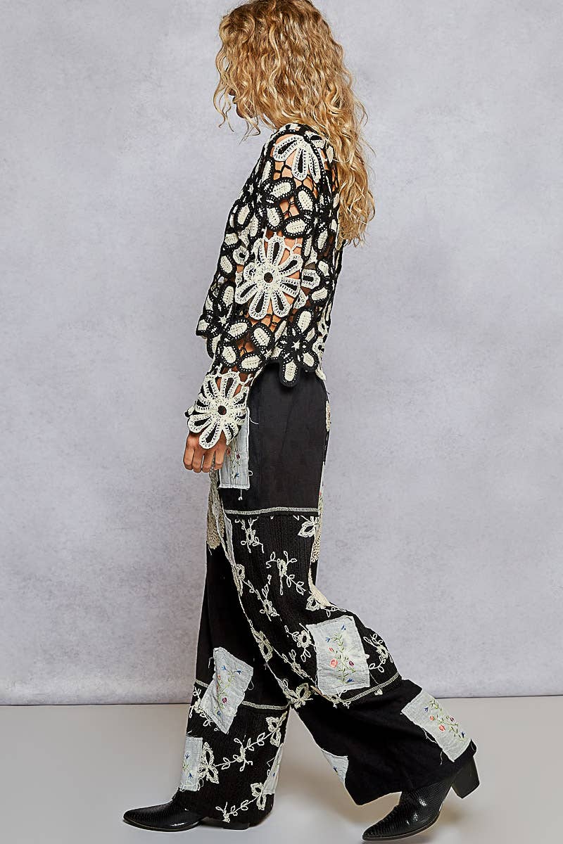 Lace Patch Detail Woven Pants