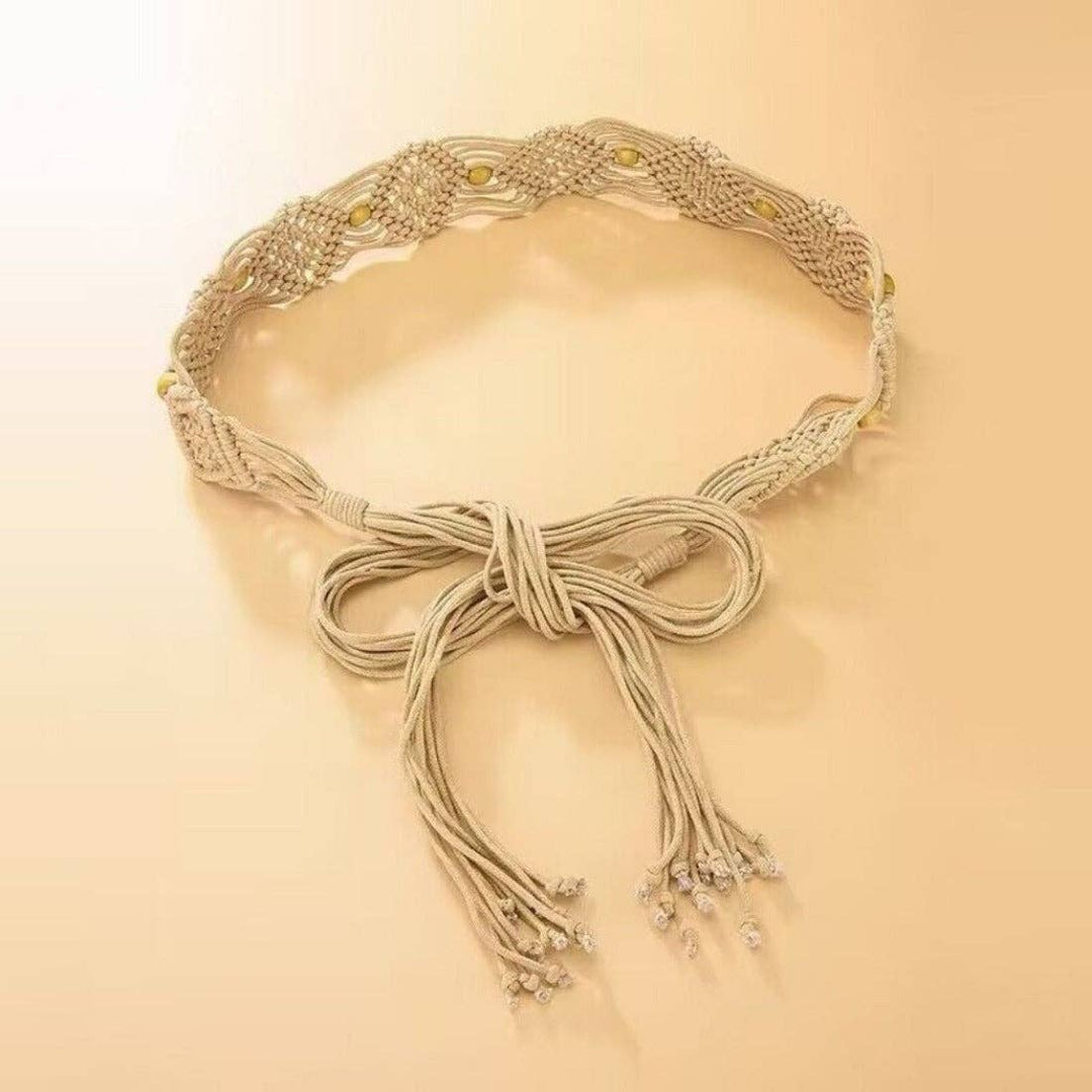 Hollow Knitted Tassel Belt with boho coastal style for free-spirited beach looks