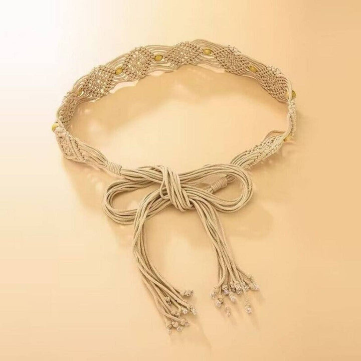 Hollow Knitted Tassel Belt with boho coastal style for free-spirited beach looks