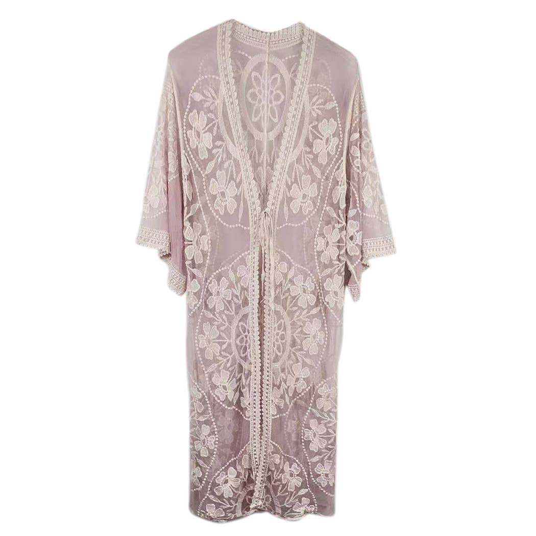 Floral Lace Kimono with Front Tie for breezy coastal boho beach days